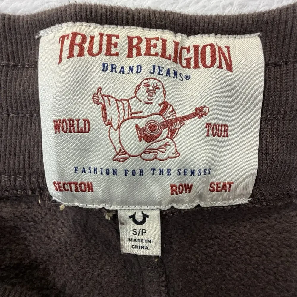 True Religion Sweatpants Men’s Small Brown Big T Straight Leg Drawstring Track